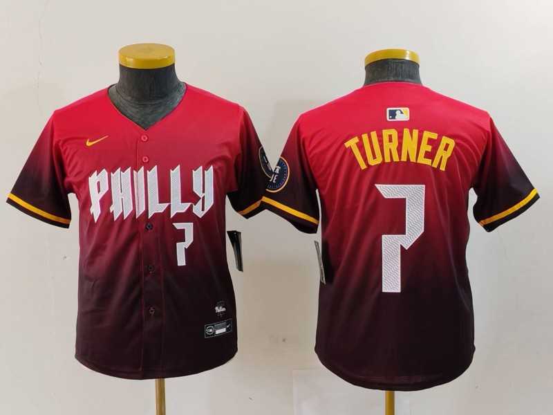 Youth Philadelphia Phillies #7 Trea Turner Number Red 2024 City Connect Limited Jersey->mlb youth jerseys->MLB Jersey